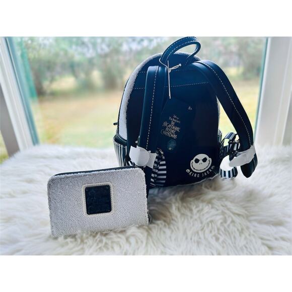 *NEW 2 PACK LE*Loungefly Exclusive Jack Skellington Sequin Mini Backpack &Wallet - Picture 4 of 7